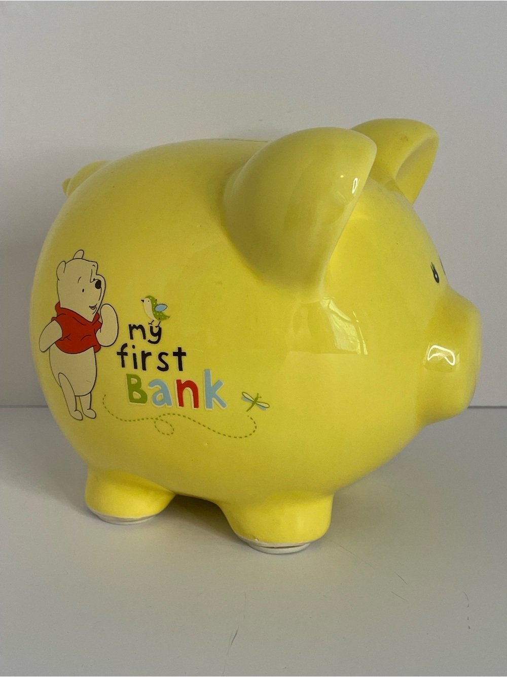 Disney Winnie the Pooh "My First Bank" Yellow Ceramic Piggy Bank Nursery